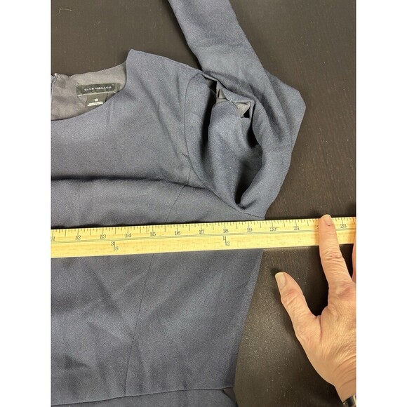 Cub Monaco Edni Dress Navy Blue 12 Scallop Detail Sheer Sides Long Sleeves - Picture 8 of 14